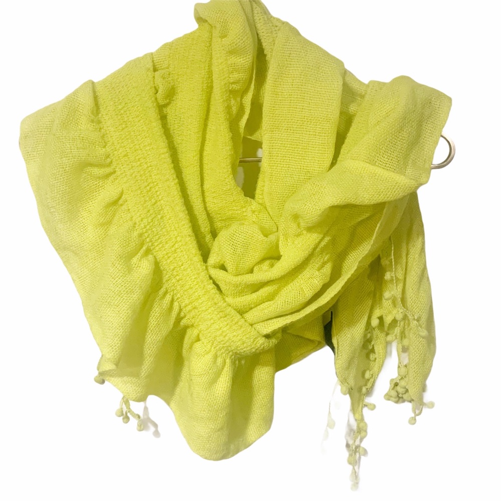 Bebe Neon Pom Pom‎ Trim Thin Knit Scarf
